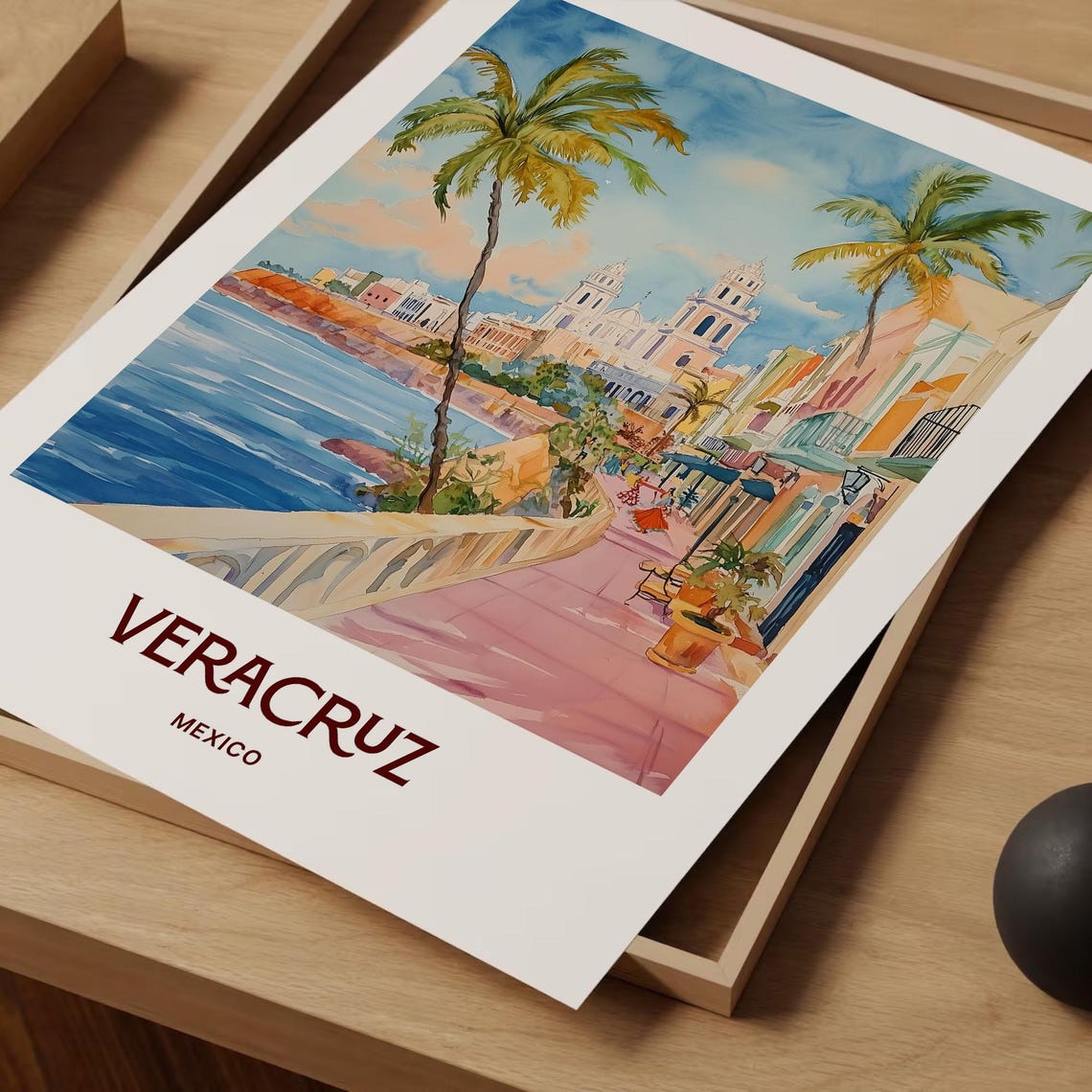 Veracruz Mexico Gulf Coast Watercolor Cathedral Harbor Poster - Image 2