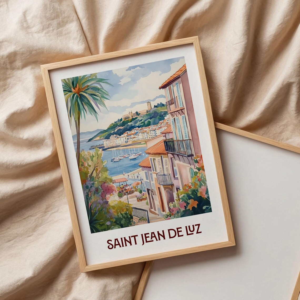Saint Jean De Luz Basque Coast France Watercolor Travel Poster - Image 3