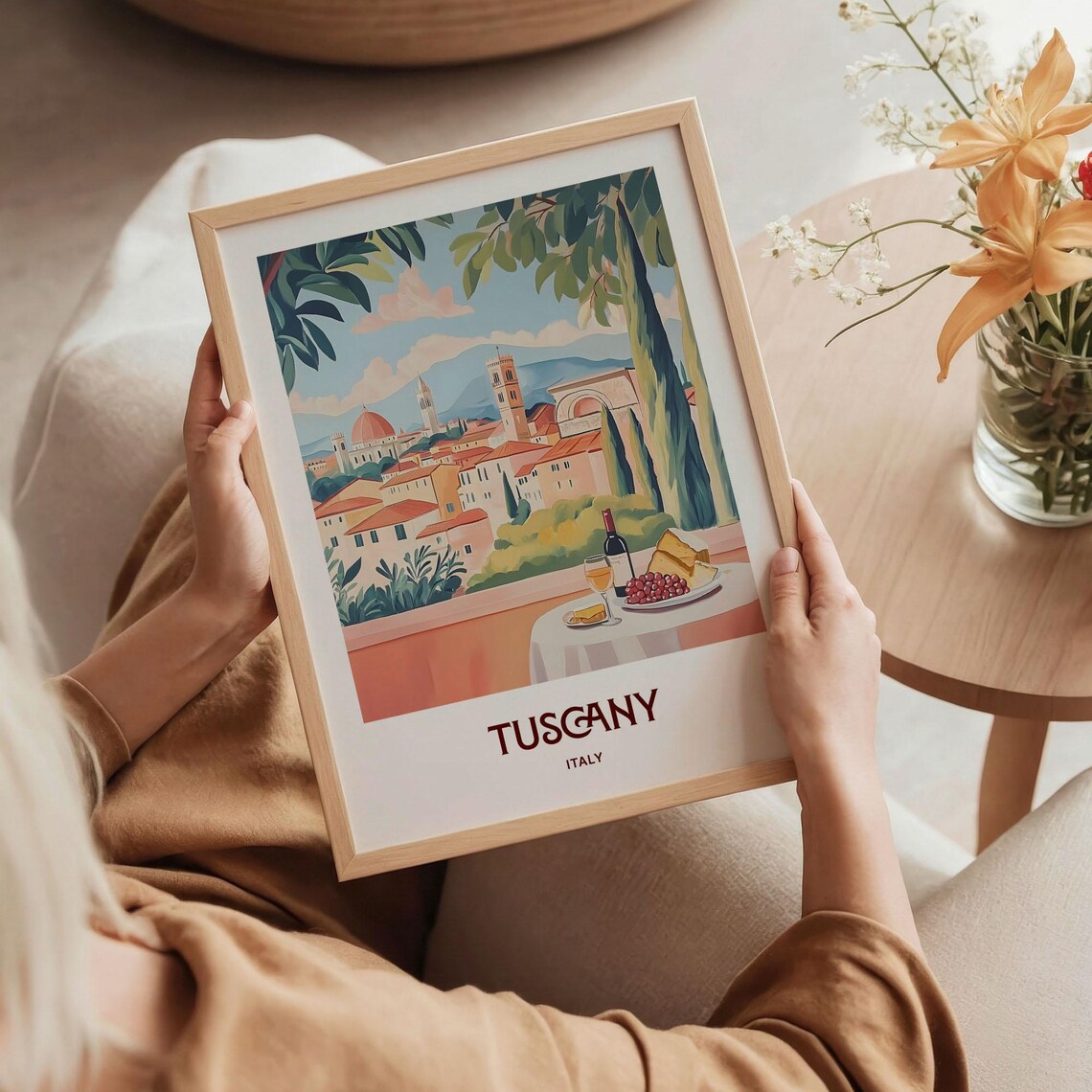 Tuscany Italy Tuscan Hill Town Wine and Cheese Table Art Poster - Image 5