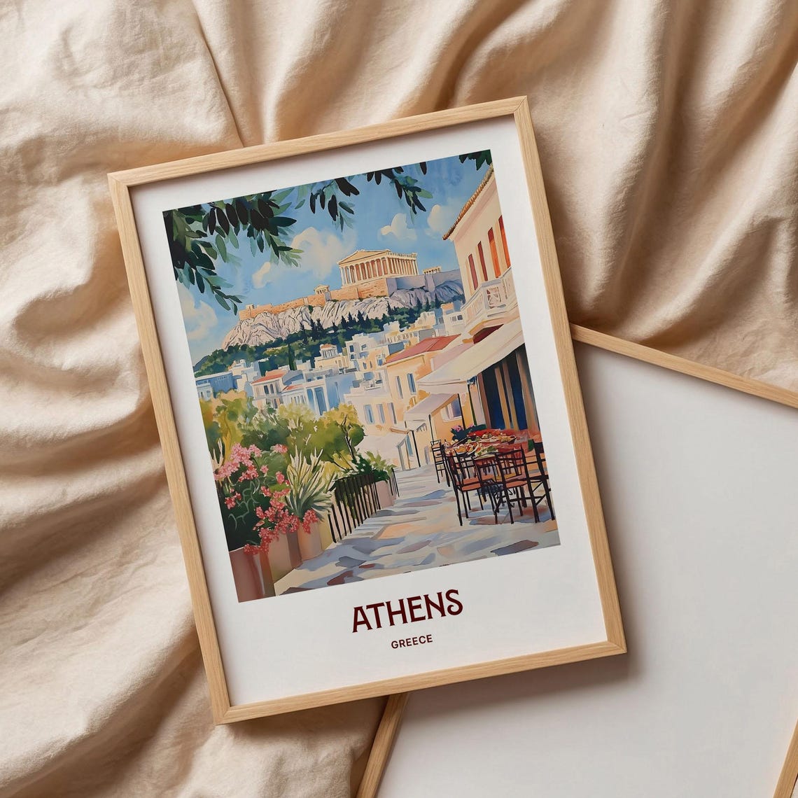 Athens Acropolis Parthenon Greece Watercolor Travel Poster Plaka - Image 3