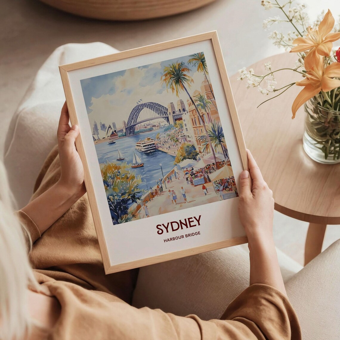 Sydney Australia Harbour Bridge Watercolor Waterfront Travel Poster - Image 5
