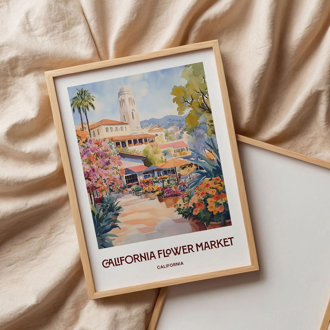 California Flower Market Pastel Botanical Garden Cityscape Poster - Image 3