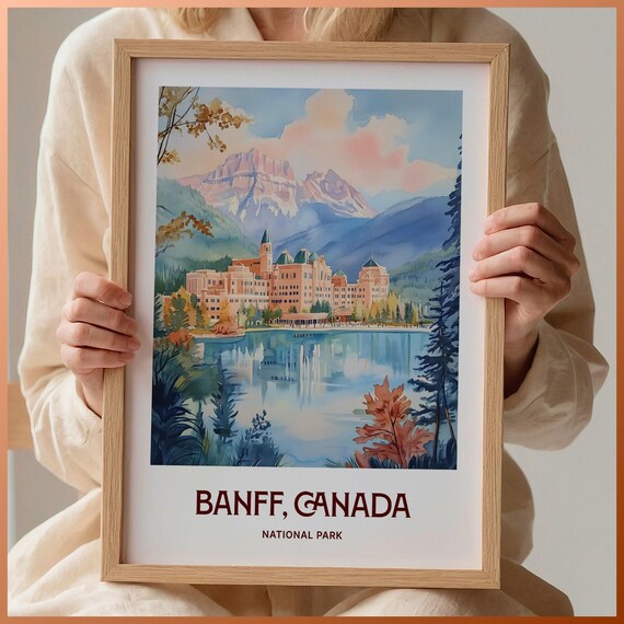 Banff Canada National Park Chateau Mountain Lake View Art Poster