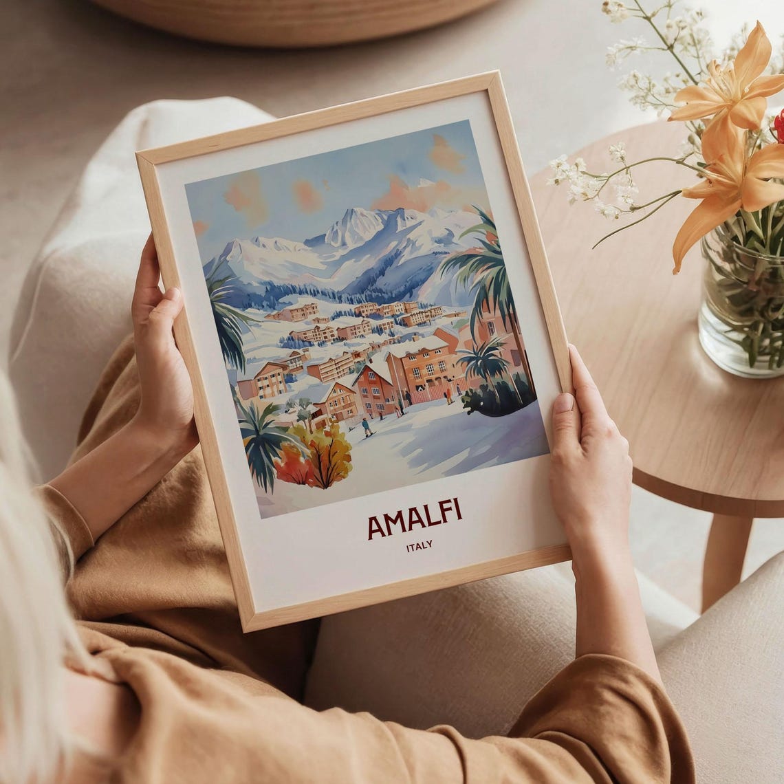 Amalfi Coast Travel Print Amalfi City Wall Art Minimalist Italy Poster Pastel Travel Decor Retro Cityscape Art C35 883 - Image 5