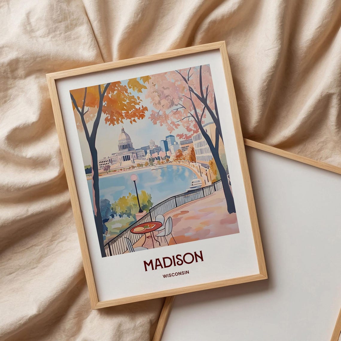 Madison Wisconsin Capitol Building Over Lake Autumn Trees Poster - Image 3