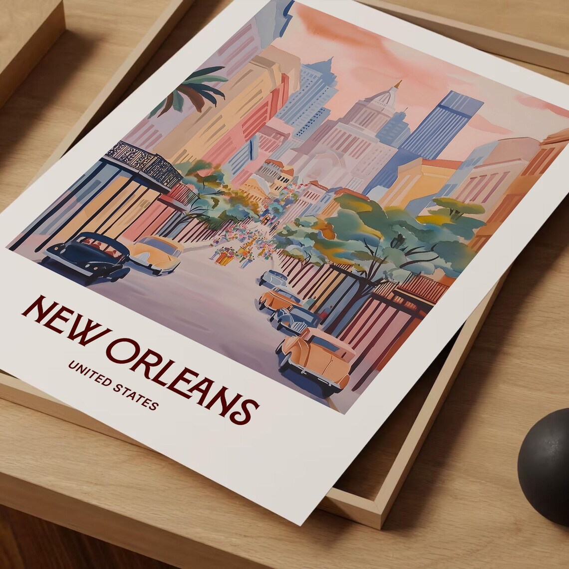 New Orleans Louisiana Lively Street Scene Balconies Cars Poster - Image 2