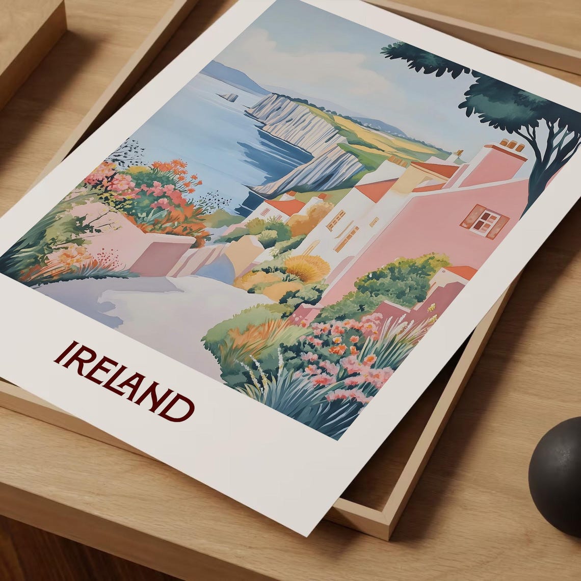 Ireland Pastel Coastal Cliffs Cottage Lane Landscape Art Poster - Image 2