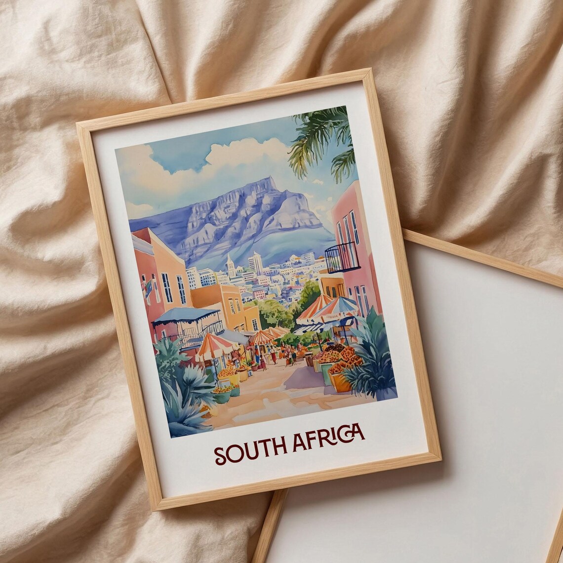 South Africa Table Mountain Watercolor Cape Town Scene Poster - Image 3