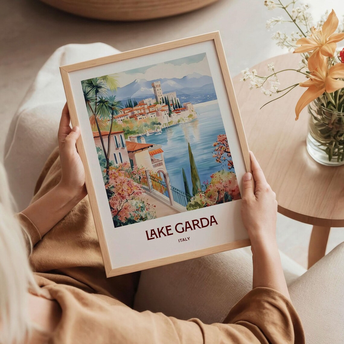 Lake Garda Italy Castle Lakeside Cypress Watercolor Travel Poster - Image 5