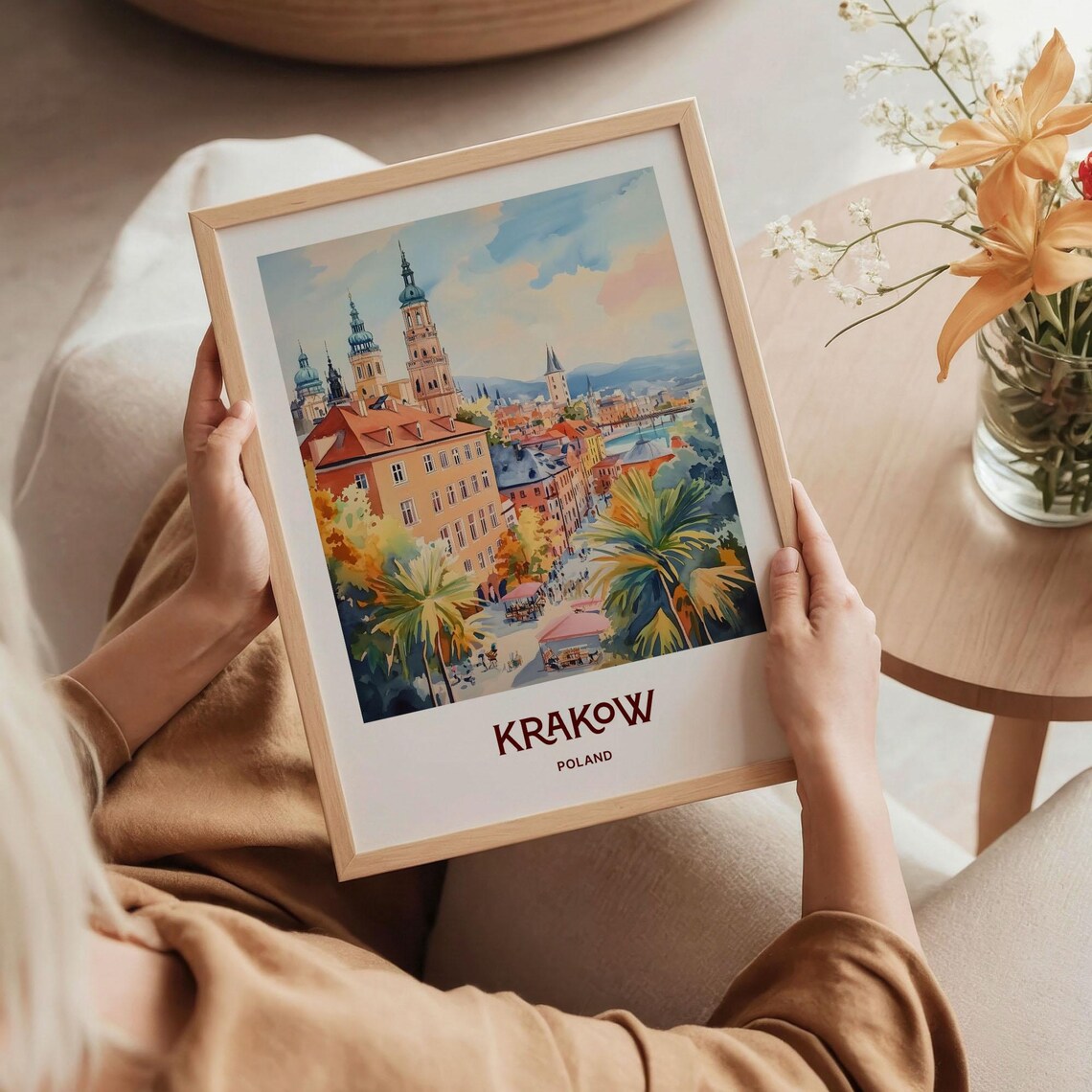 Krakow Old Town Church Domes Poland Watercolor Travel Poster - Image 5