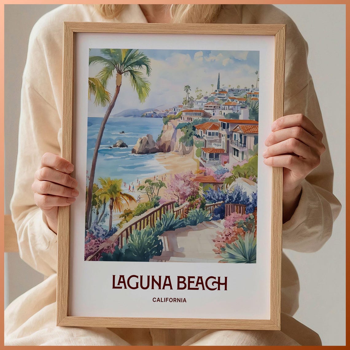 Laguna Beach California Watercolor Coastal Cliffs Scene Poster