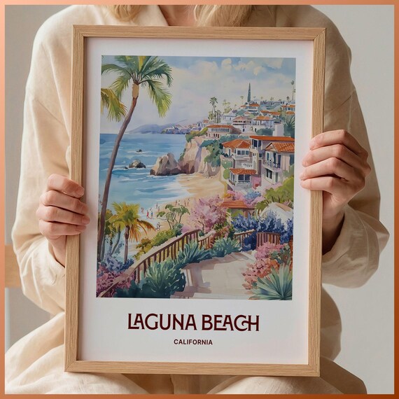 Laguna Beach California Watercolor Coastal Cliffs Scene Poster