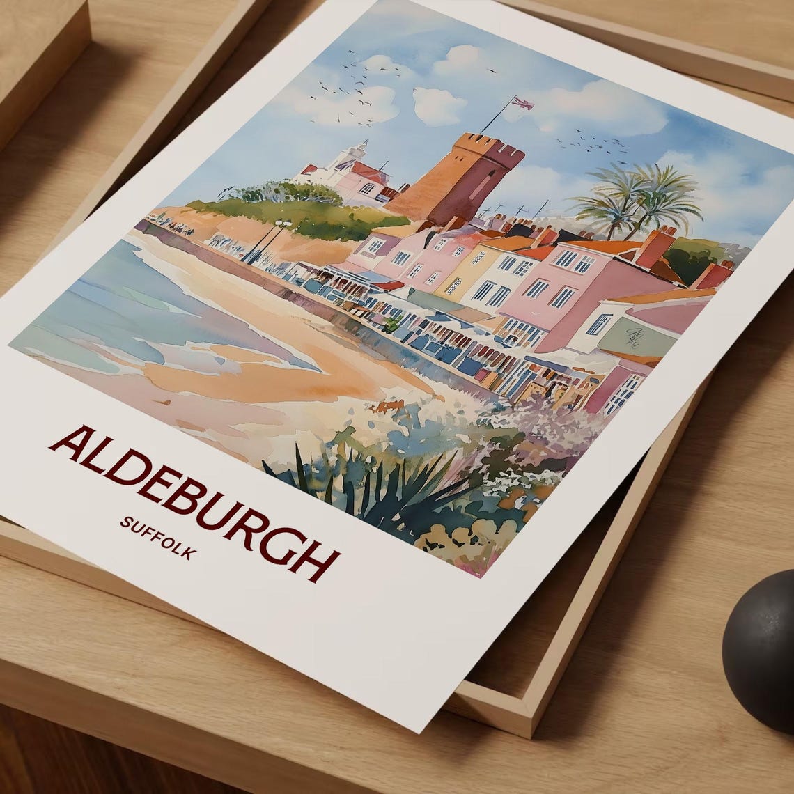 Aldeburgh Suffolk Seaside Town Martello Tower Watercolor Beach Poster - Image 2