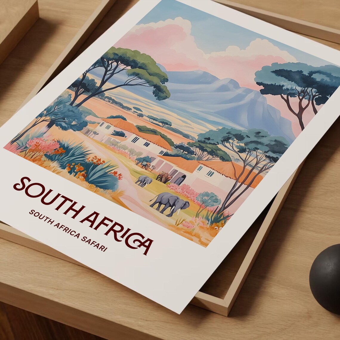 South Africa Safari Elephants Lodge Mountain Savanna Poster Art - Image 2