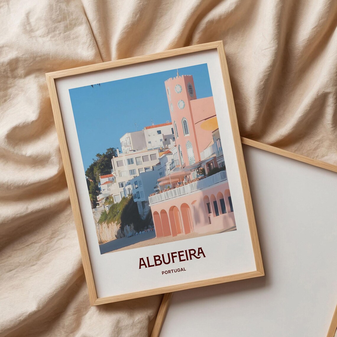 Albufeira Portugal Old Town Beach Pastel Coastal Scene Art Poster - Image 3