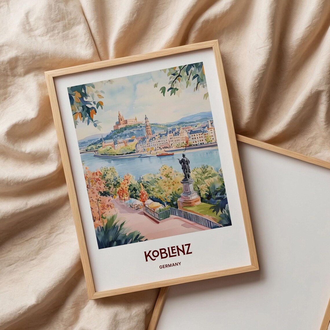Koblenz Germany Historic Watercolor Rhine Fortress View Poster - Image 3