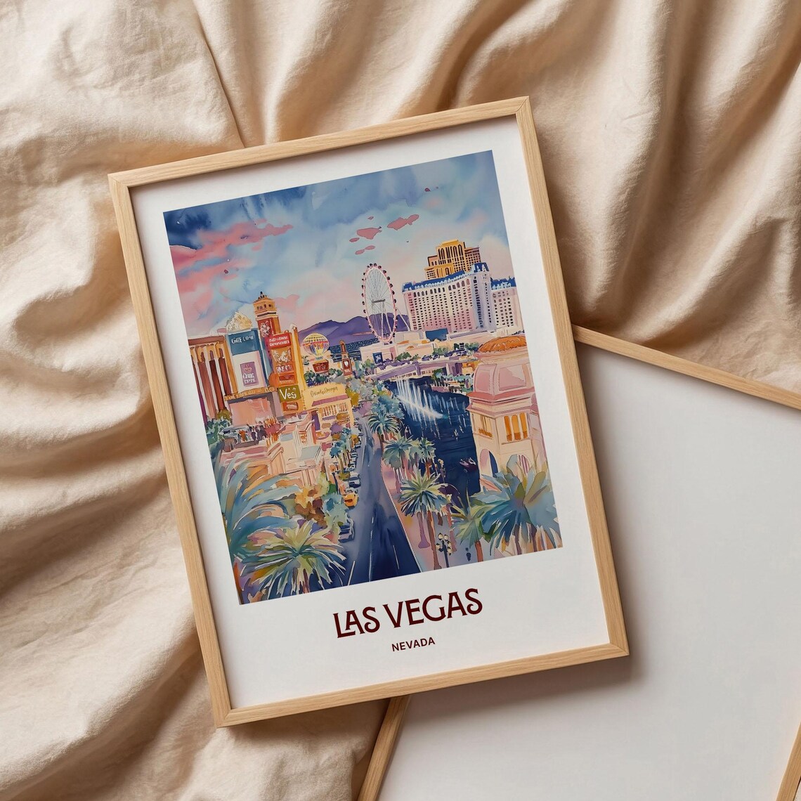 Las Vegas Nevada Strip Night Lights Watercolor Travel Poster - Image 3