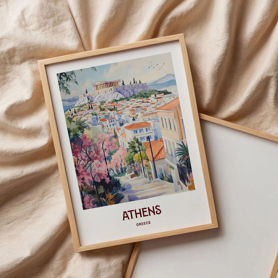 Athens Greece Pastel Acropolis Cityscape Watercolor Travel Poster - Image 3