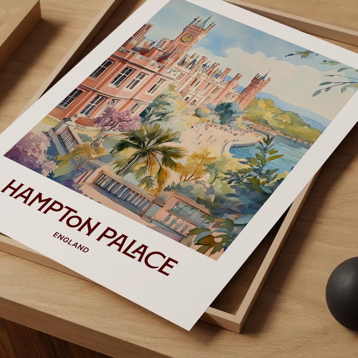 Hampton Palace England Clock Tower Watercolor Poster Thames Gardens - Image 2