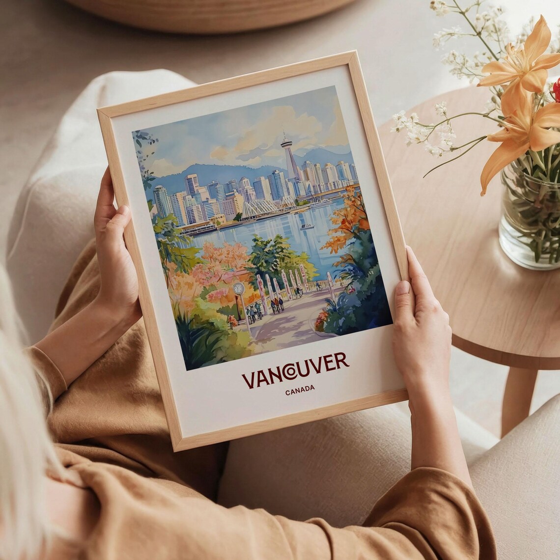 Vancouver Canada Skyline Tower Harbor Watercolor Travel Poster - Image 5