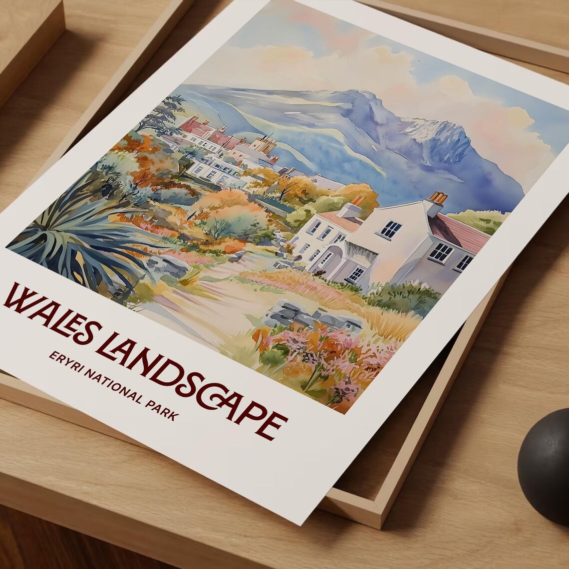 Wales Landscape Eryri National Park Watercolor Village Mountain View Poster - Image 2