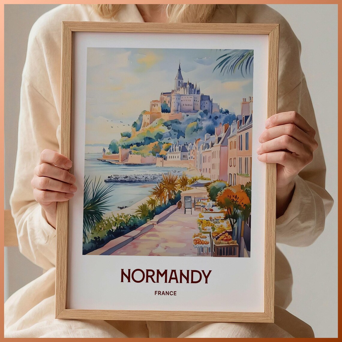 Normandy France Mont Saint Michel Abbey Tidal Island Watercolor Poster