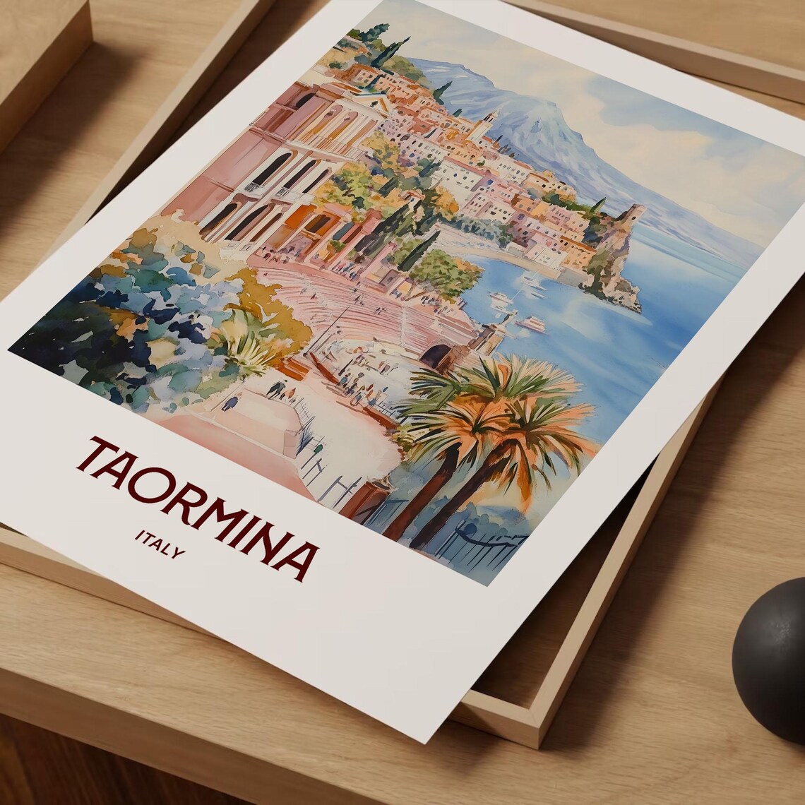Taormina Sicily Ancient Theatre Coast Italy Watercolor Travel Poster - Image 2