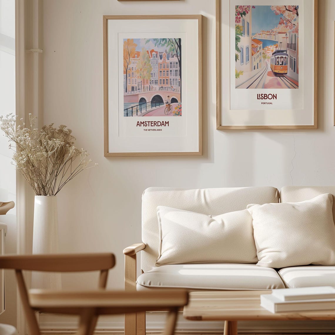 Amsterdam Netherlands Canal Bridge Cyclist Tulip Pastel Poster - Image 4