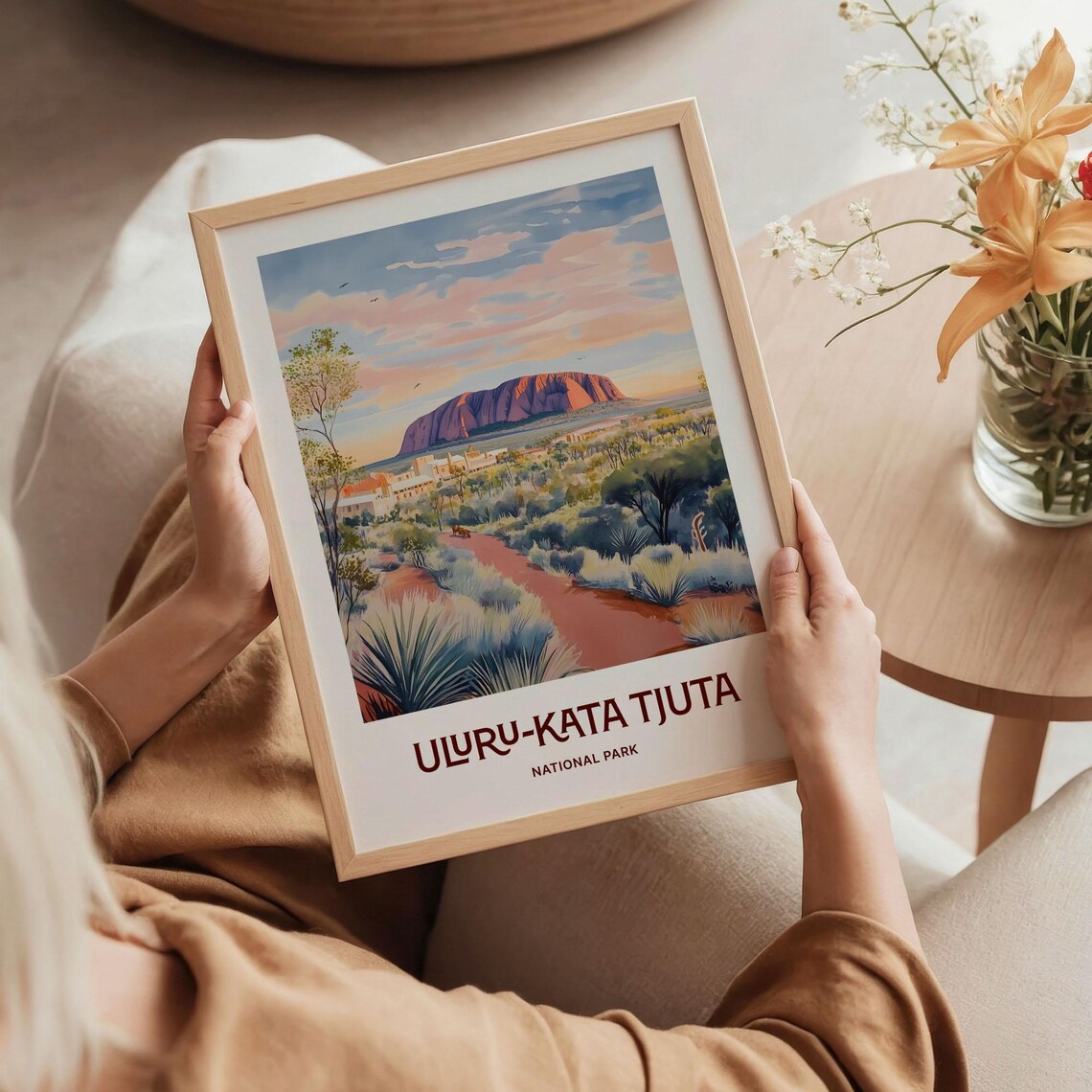 Uluru Kata Tjuta National Park Outback Sunset Watercolor Travel Poster - Image 5