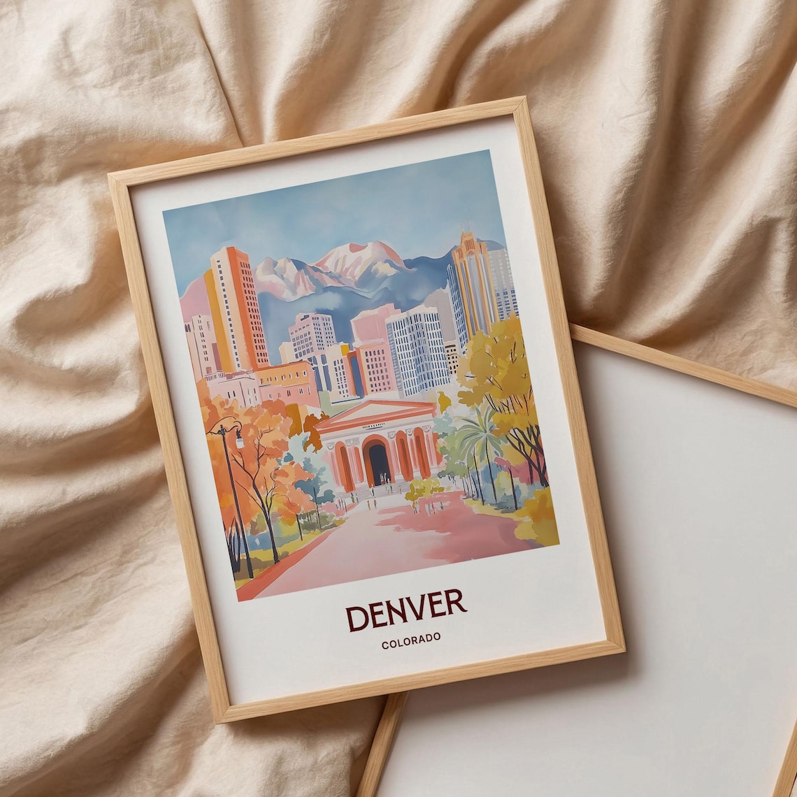 Denver Colorado City Skyline Mountain Backdrop Travel Art Poster - Image 3