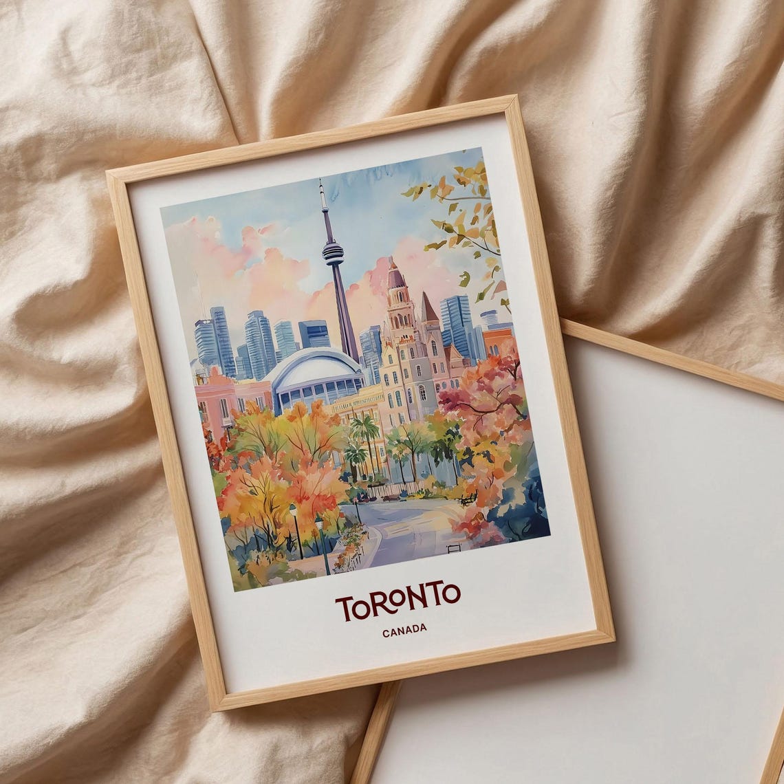 Toronto Canada CN Tower Skyline Autumn Watercolor Travel Poster - Image 3