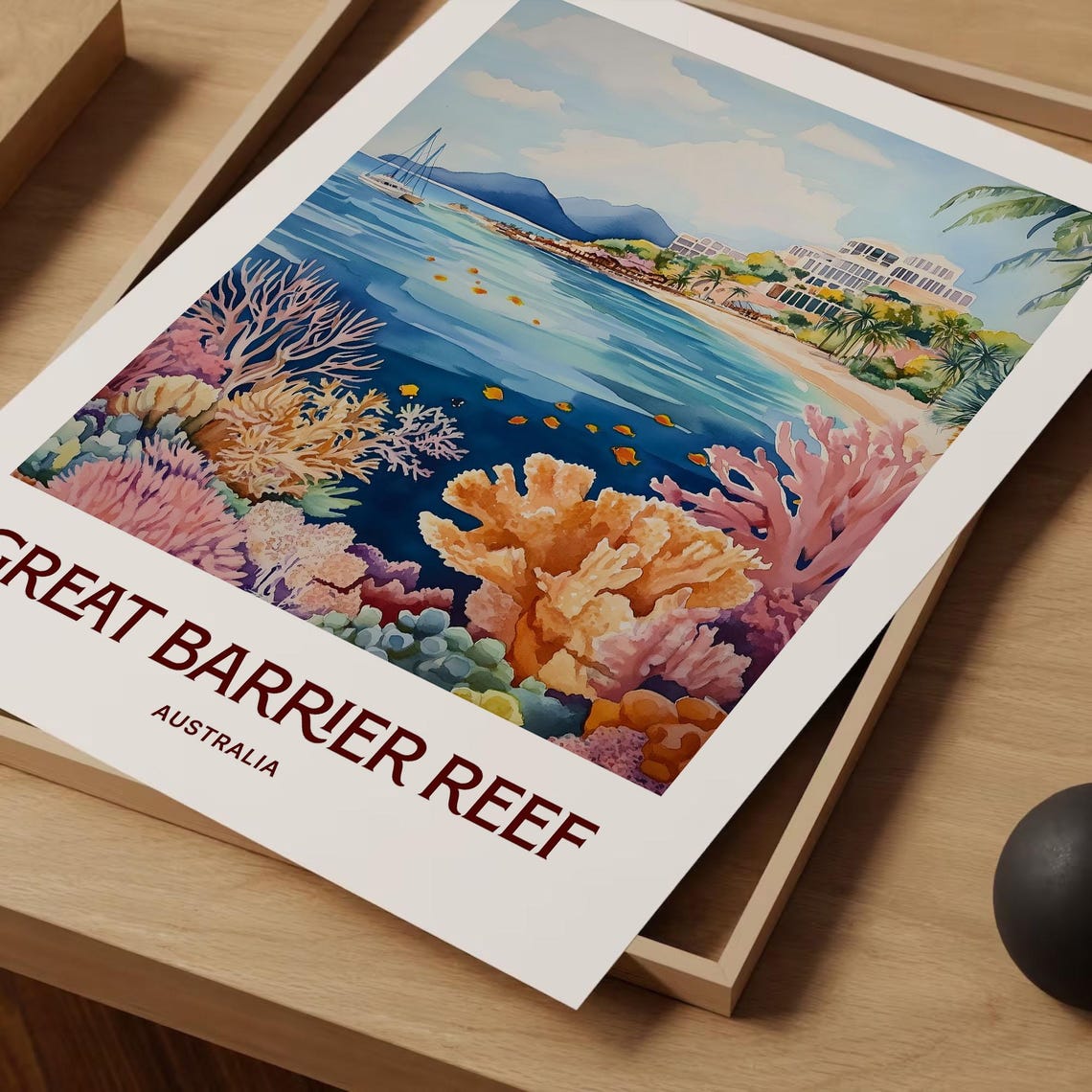Great Barrier Reef Australia Coral Reef Fish Watercolor Travel Poster - Image 2