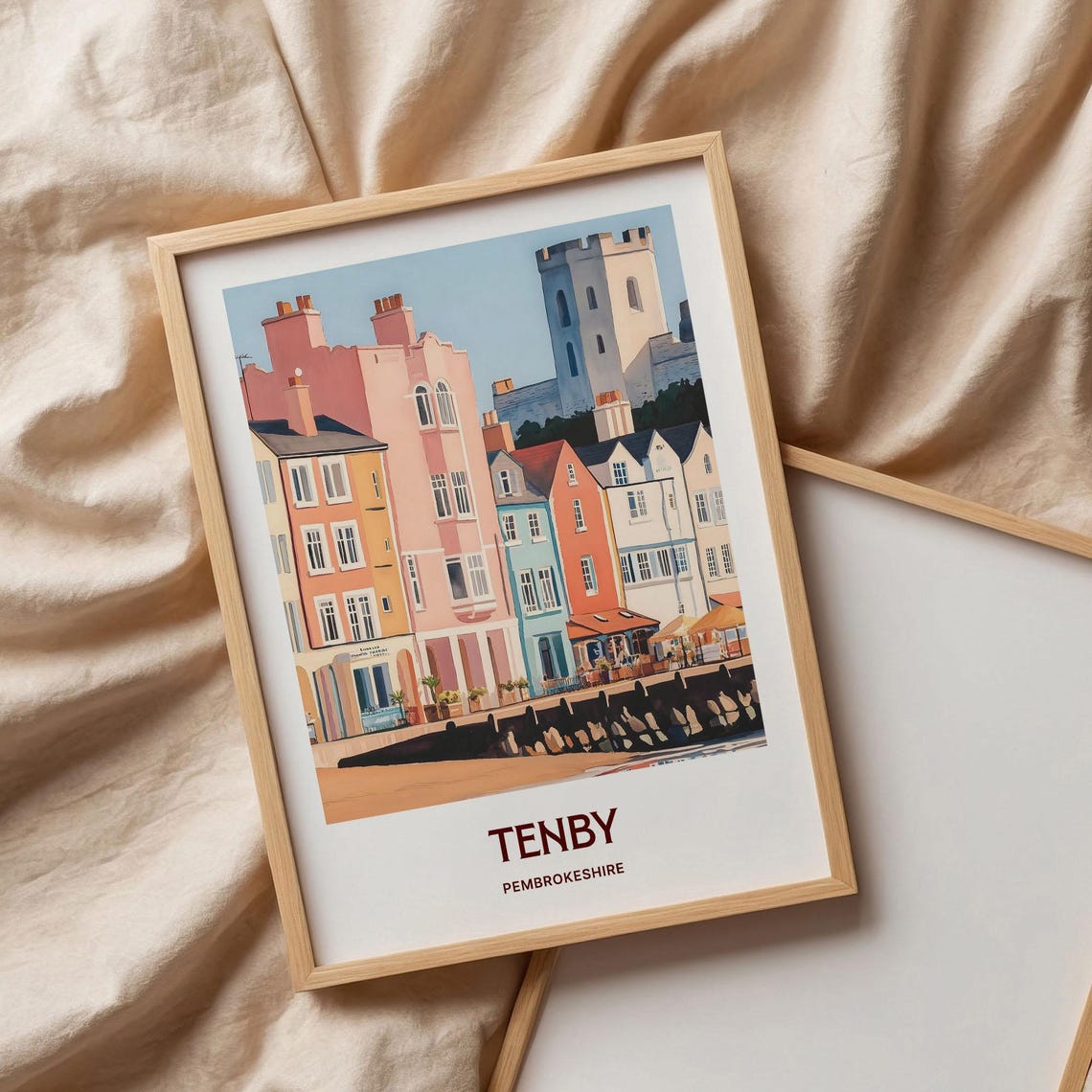 Tenby Pembrokeshire Wales Harbor Town Pastel Travel Art Poster - Image 3