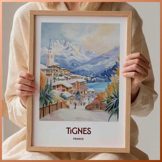 Tignes Ski Resort Print Minimalist Travel Poster France Wall Art Retro Ski Decor Wedding Gift Birthday Present C35 520