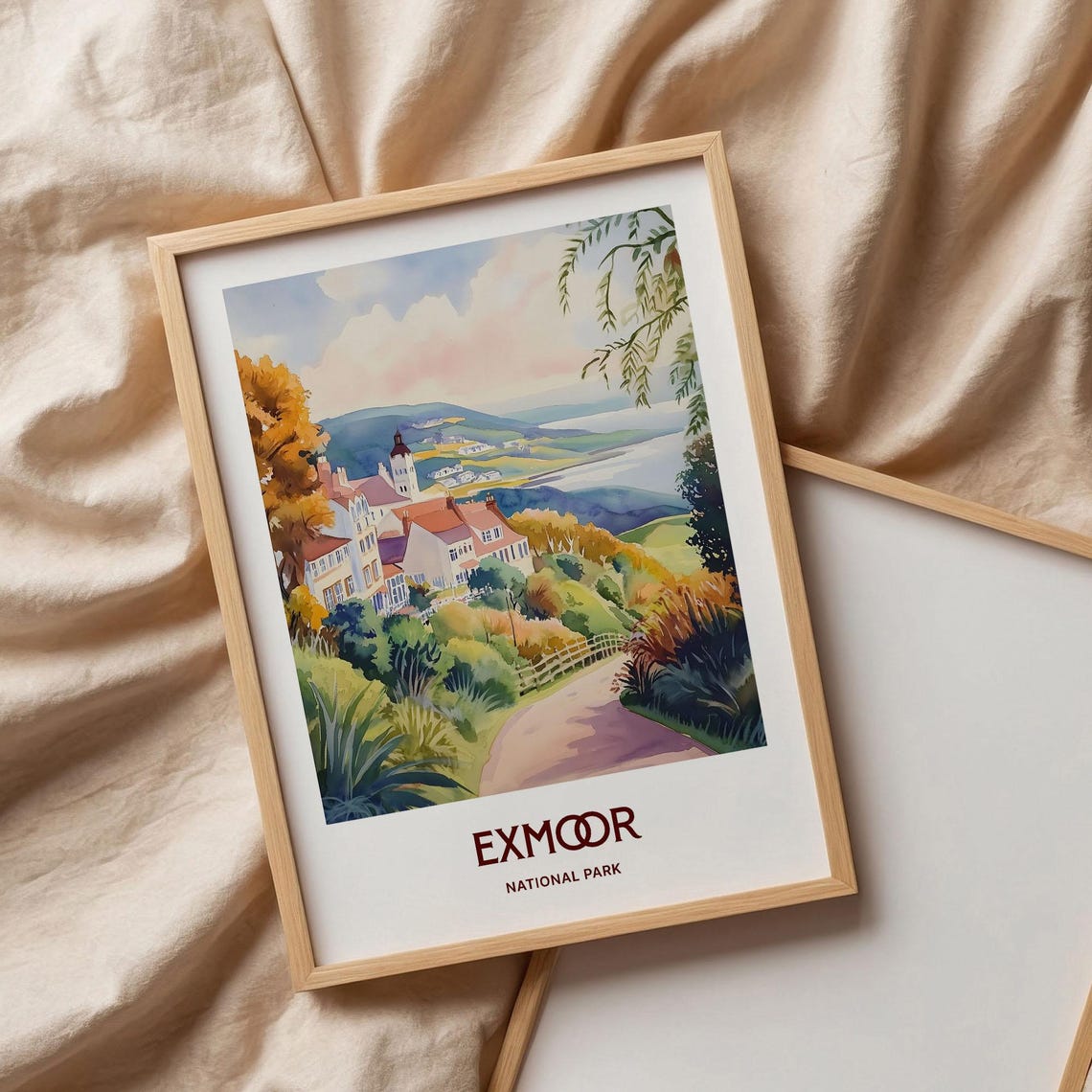 Exmoor National Park Coastal Hillside Watercolor Travel Poster - Image 3