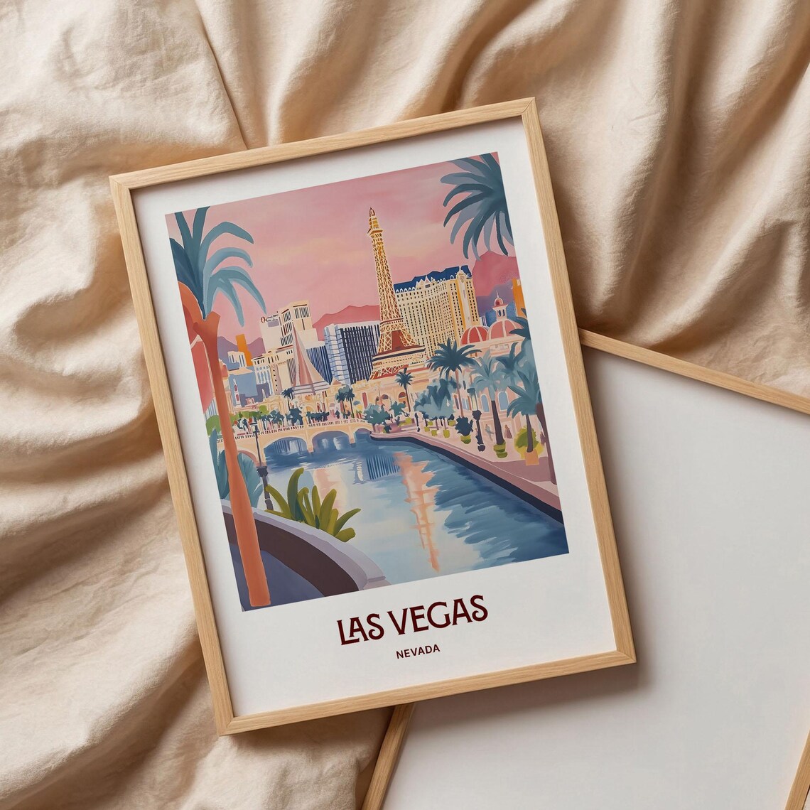 Las Vegas Nevada Strip Eiffel Tower Canal Sunset Travel Art Poster - Image 3