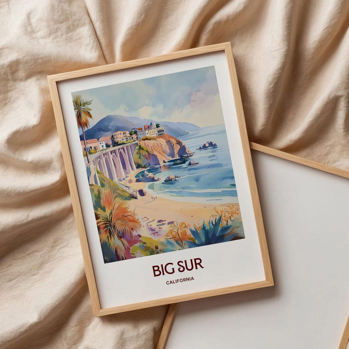 Big Sur California Pastel Bixby Bridge Cliff Beach Scene Poster - Image 3