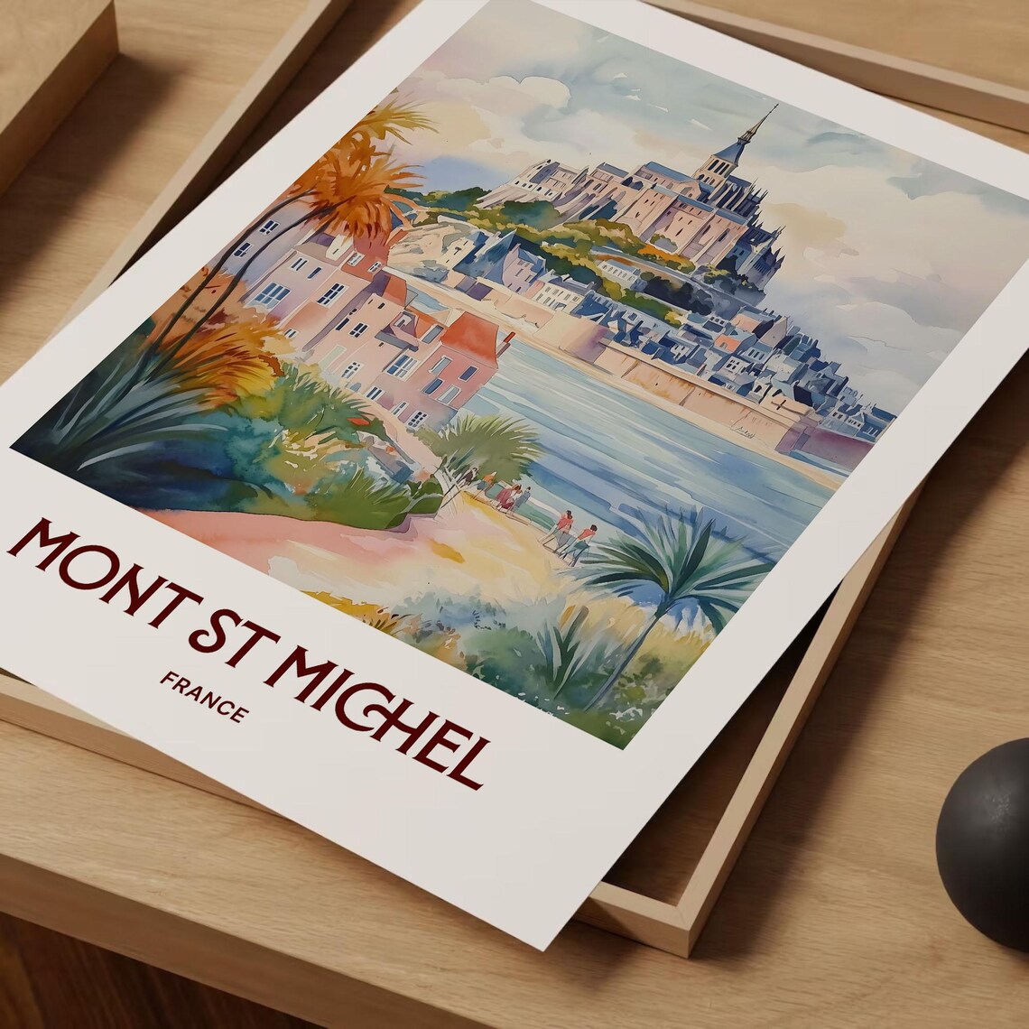 Mont St Michel France Abbey Island Tidal Watercolor Travel Poster - Image 2