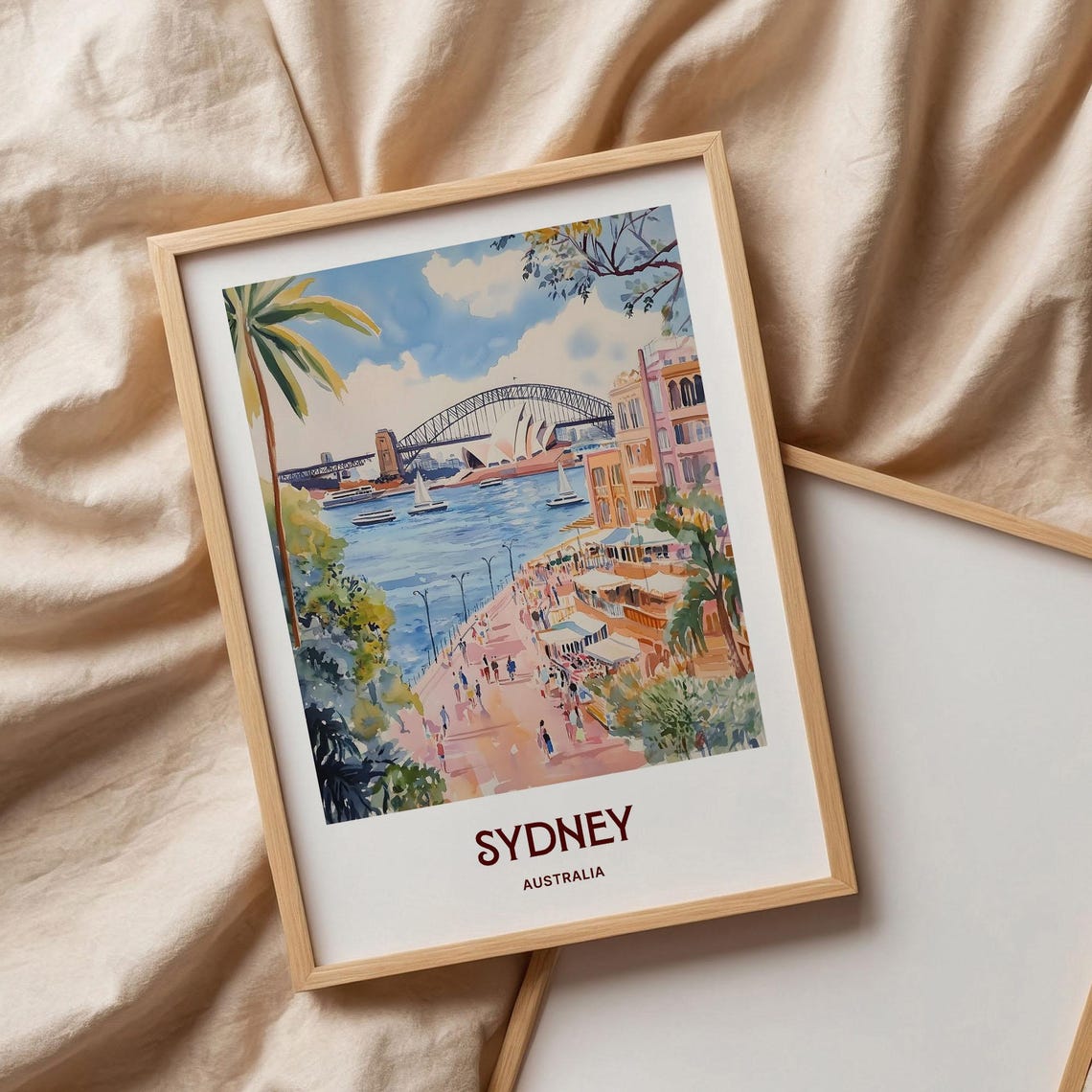 Sydney Australia Pastel Harbour Promenade Waterfront Scene Poster - Image 3
