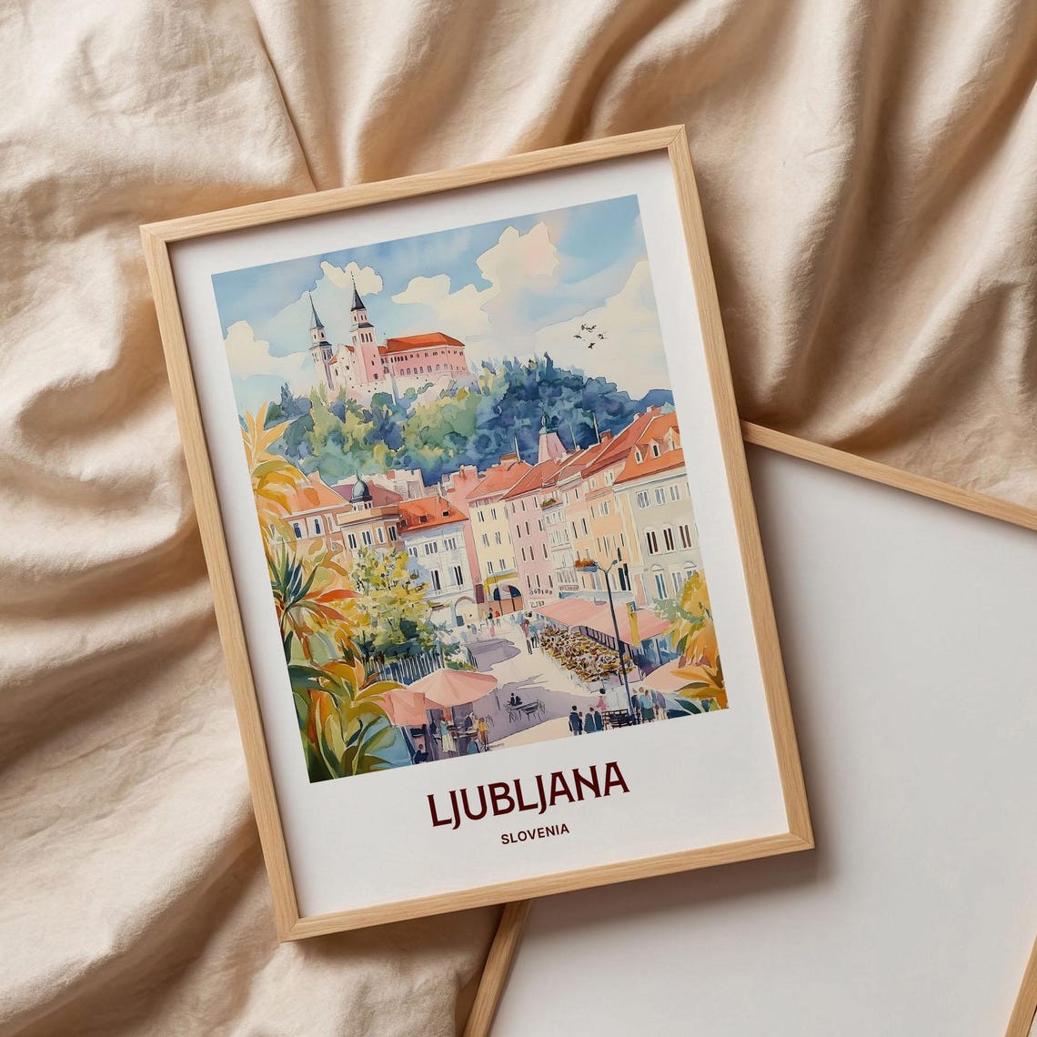 Ljubljana Slovenia Castle Hill Old Town Watercolor Travel Poster - Image 3
