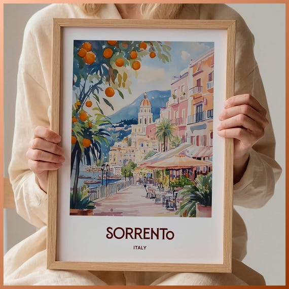 Sorrento Italy Lemon Coast Print Minimalist Travel Poster Retro Wall Art Pastel Cityscape Decor Fruit Travel Artwork C35 623