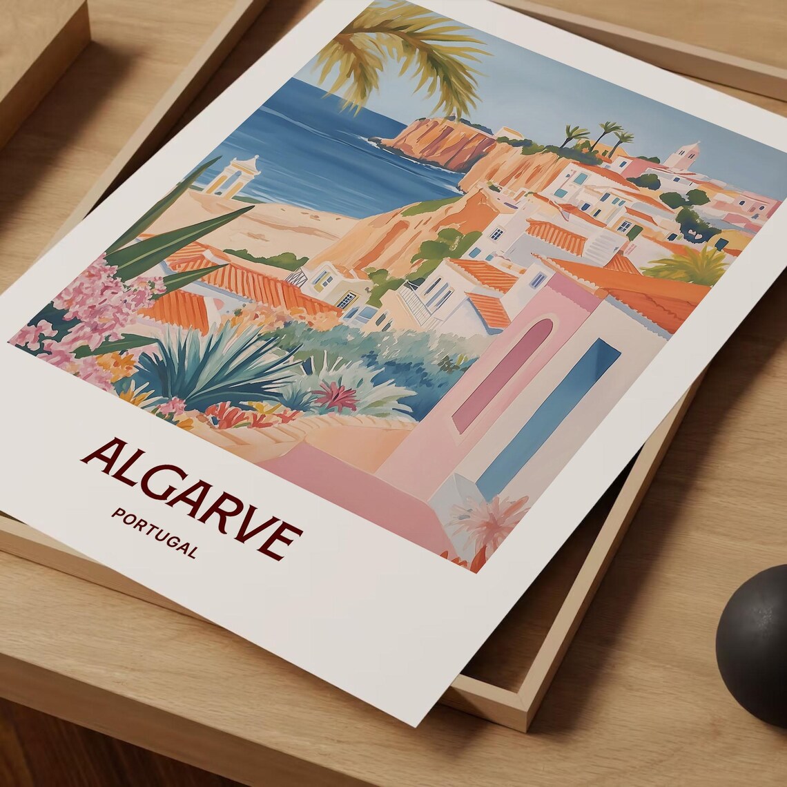 Algarve Portugal Coastal Cliffs Beach Town Pastel Travel Poster - Image 2
