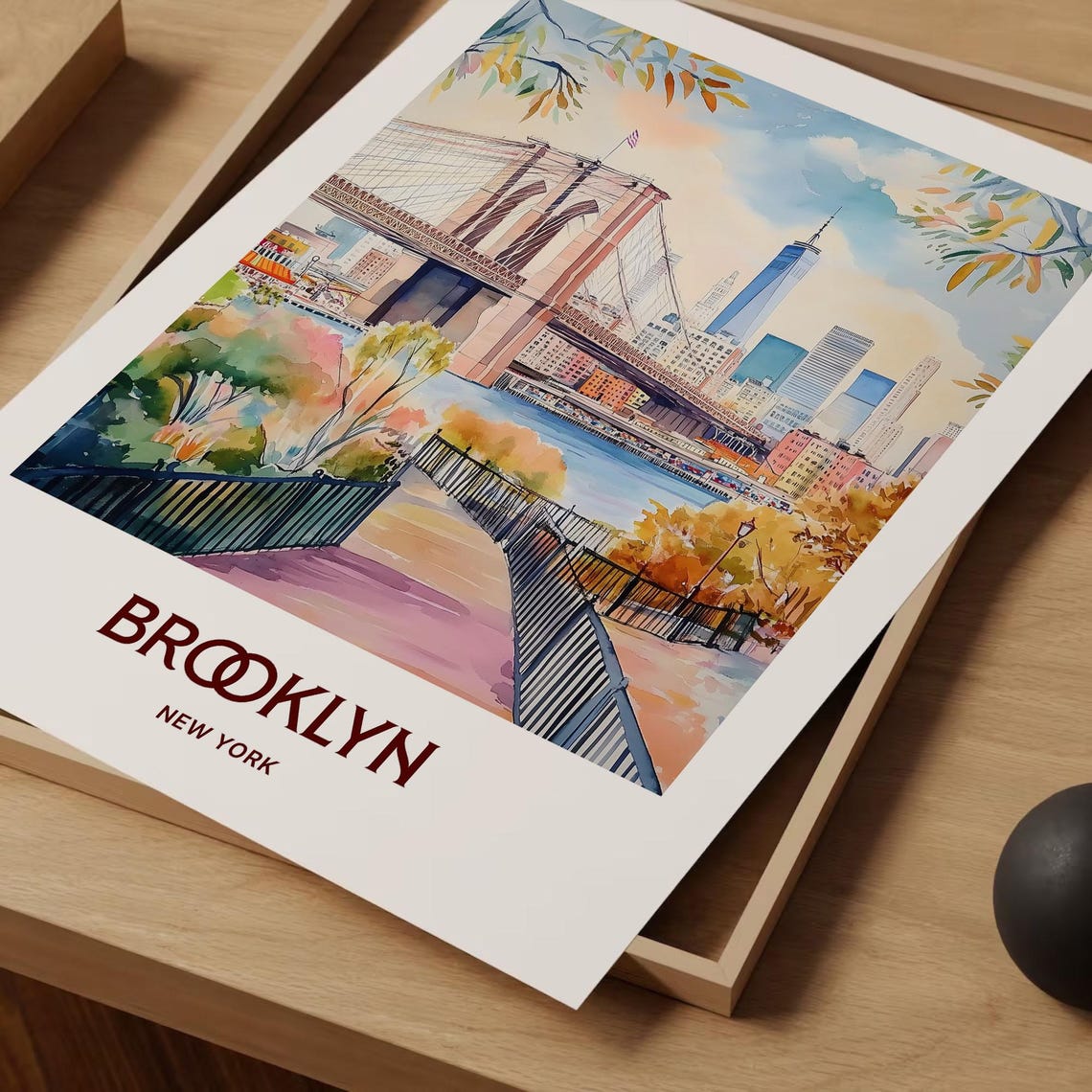 Brooklyn Bridge Manhattan Skyline Watercolor New York Travel Poster - Image 2
