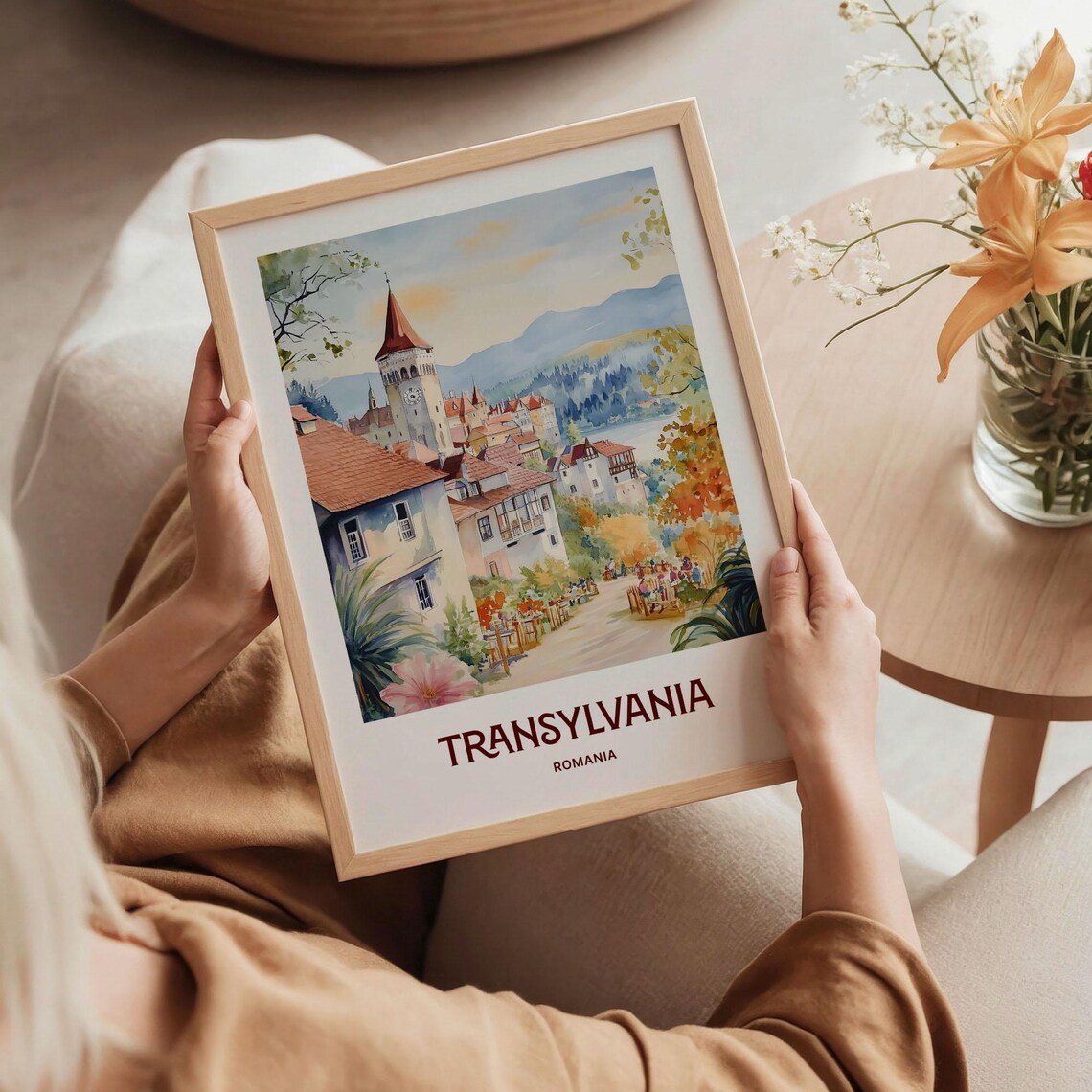 Transylvania Romania Historic Watercolor Medieval Town Poster - Image 5
