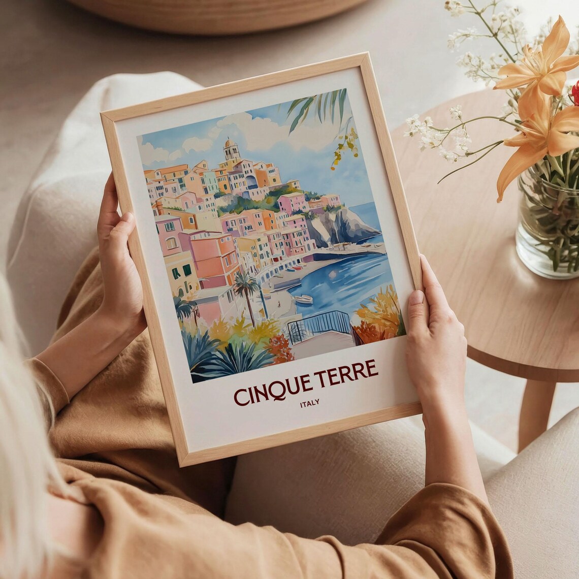 Cinque Terre Italy Colorful Coastal Village Pastel Watercolor Poster - Image 5