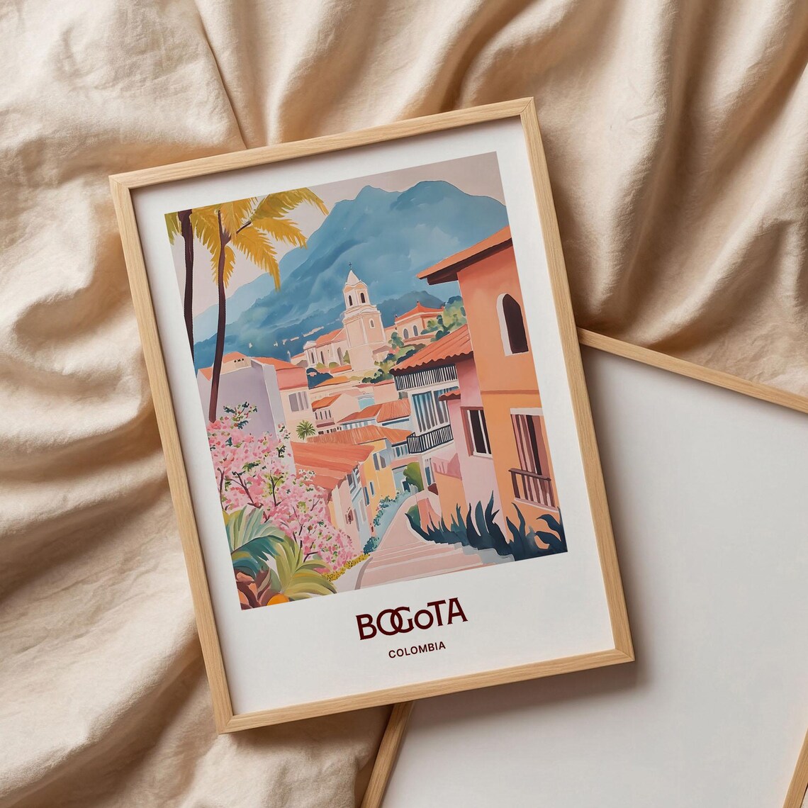 Bogota Colombia Colorful Street Church Mountain Travel Poster - Image 3