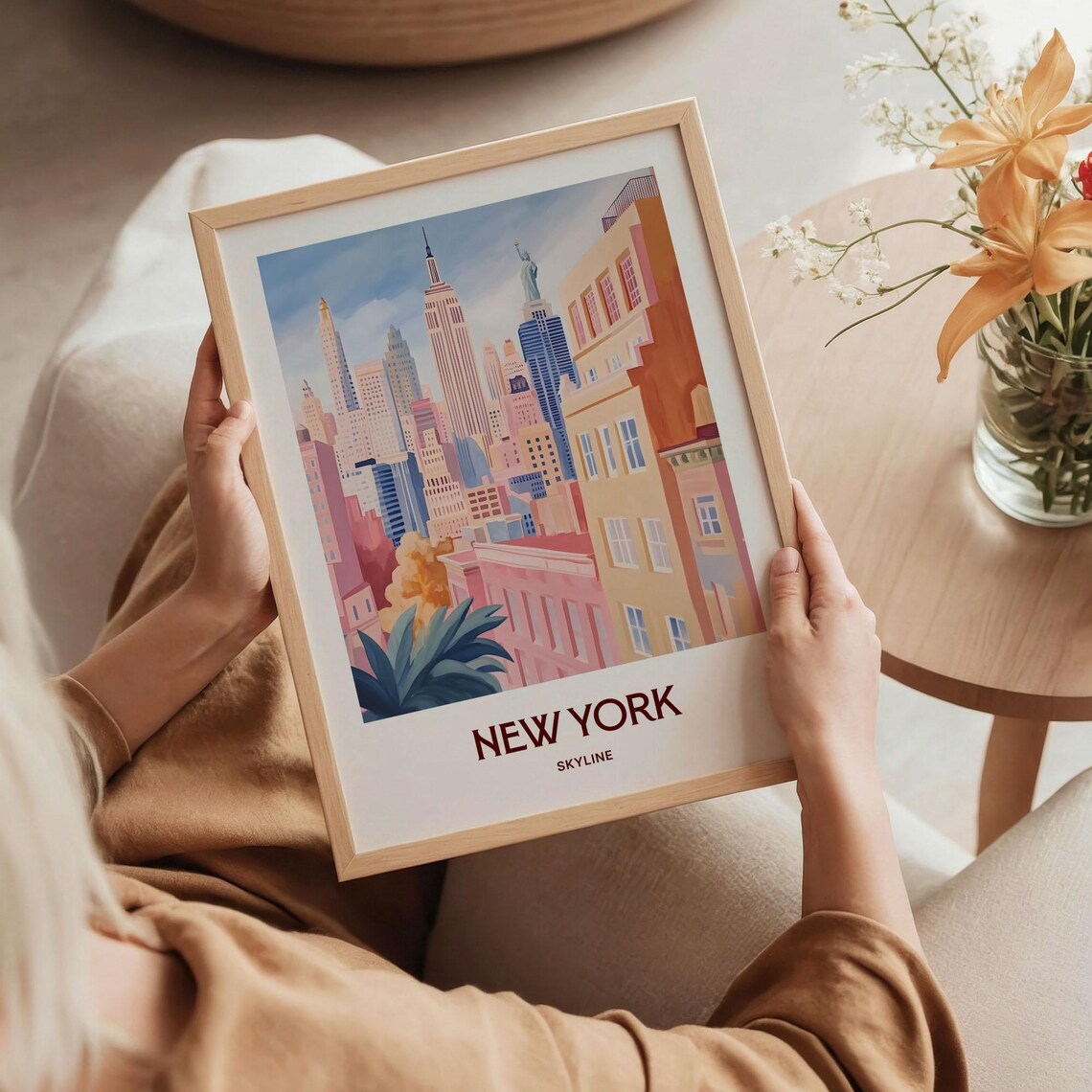 New York Skyline Empire State Statue of Liberty Travel Art Poster - Image 5