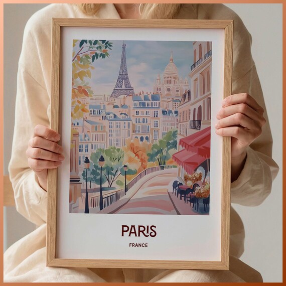 Paris France Eiffel Tower Montmartre Charming Street Scene Poster