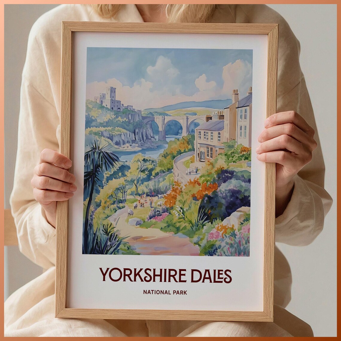 Yorkshire Dales National Park Pastel Viaduct Valley Art Poster
