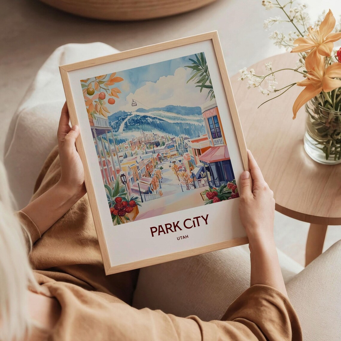 Park City Utah Main Street Ski Slopes Watercolor Travel Poster - Image 5